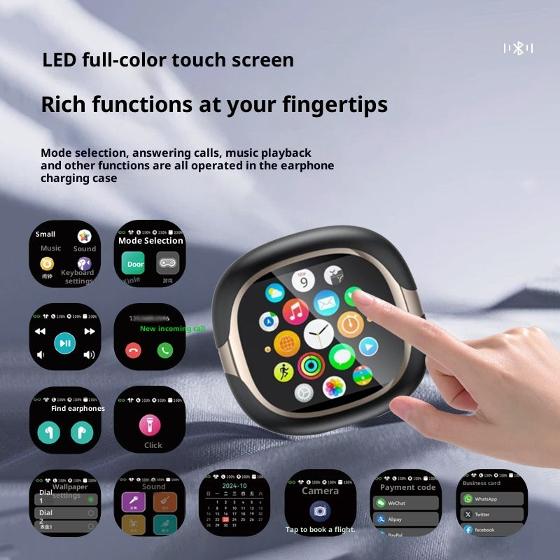 Ear-mounted LCD New Touch Color Screen Open Non In-ear OWS Noise Reduction New AI Translation Headphones