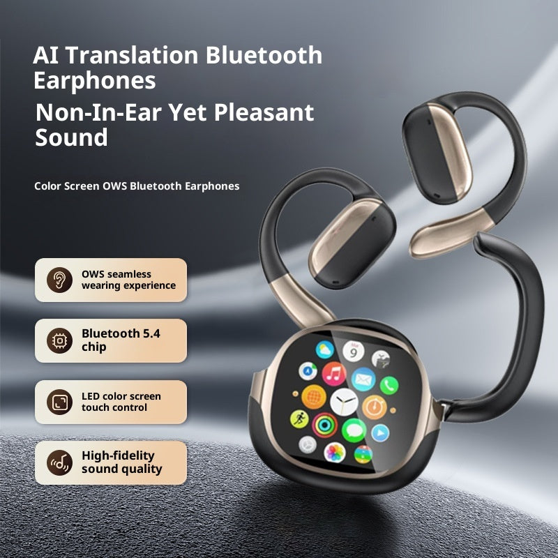 Ear-mounted LCD New Touch Color Screen Open Non In-ear OWS Noise Reduction New AI Translation Headphones