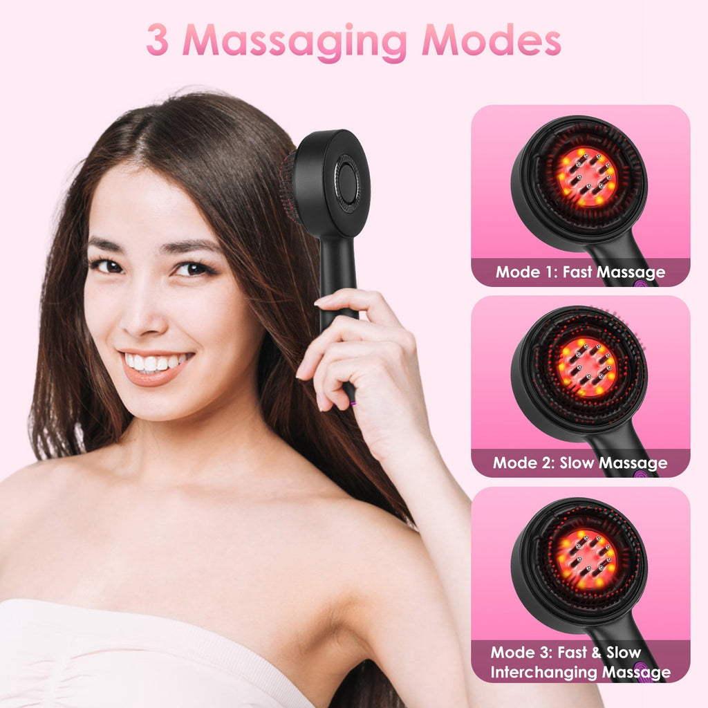 1Set 3 In 1 Red Light Scalp Massager Brush Cordless Hair Oil Applicator Massage Comb With 3 Modes Rechargeable IPX7 Waterproof